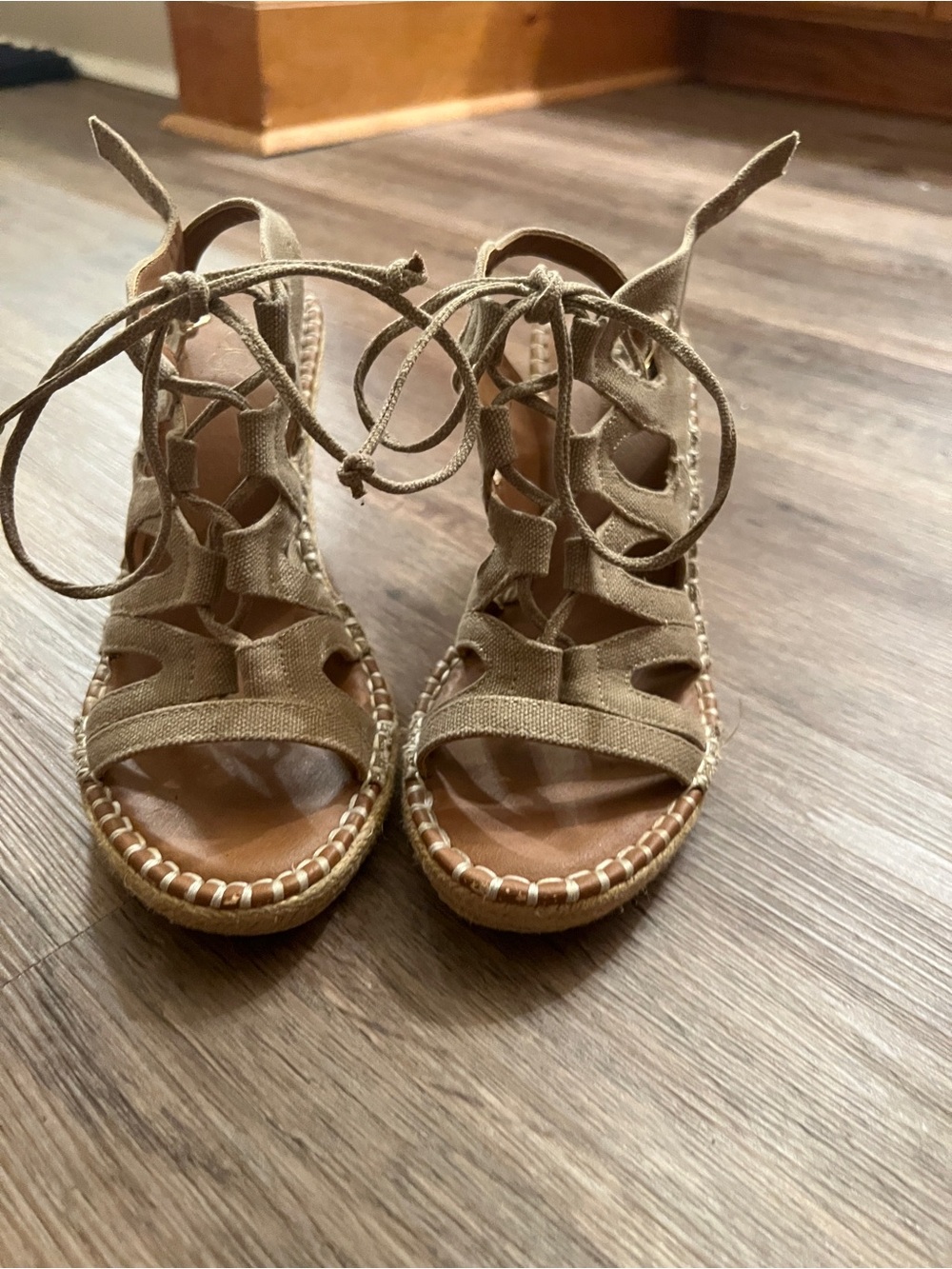 Women’s Lace-Up Espadrille Wedge Sandals - Tan